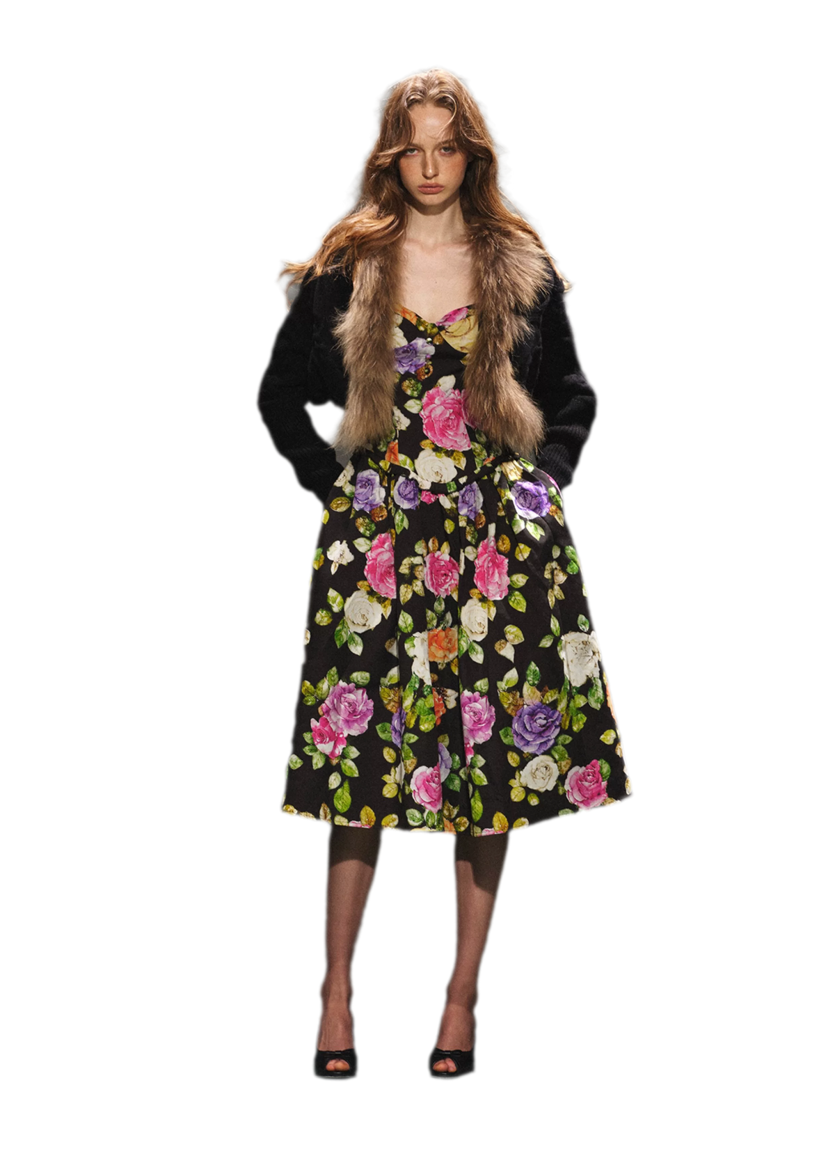 Robe en lyocell à taille marquée et motif floral