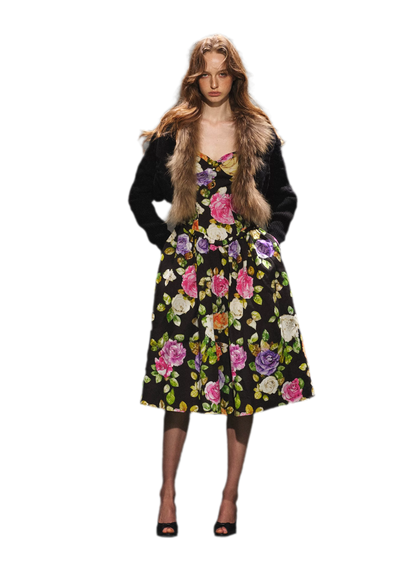Robe en lyocell à taille marquée et motif floral