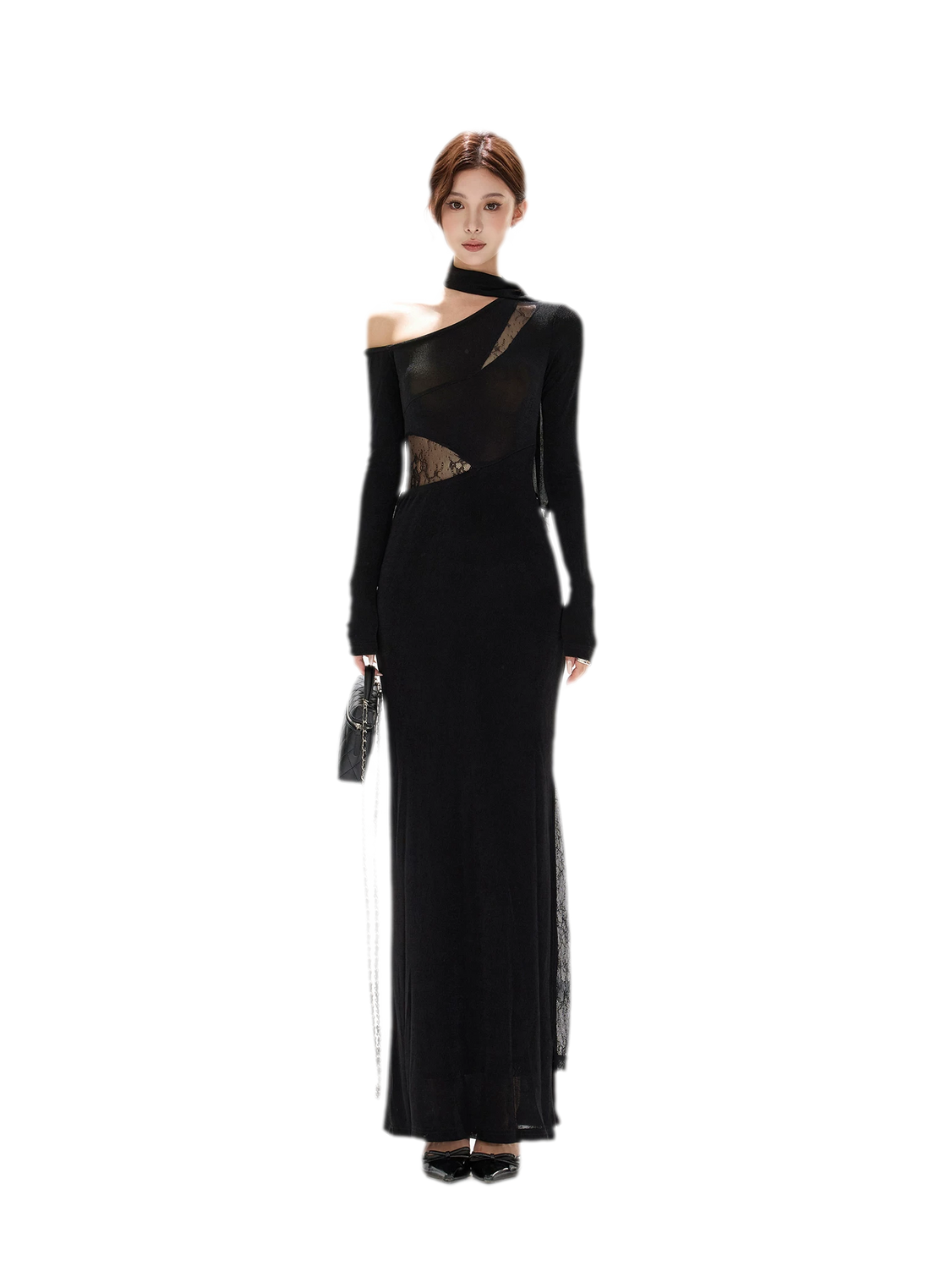 きらめきレースアシンメトリーニットドレス