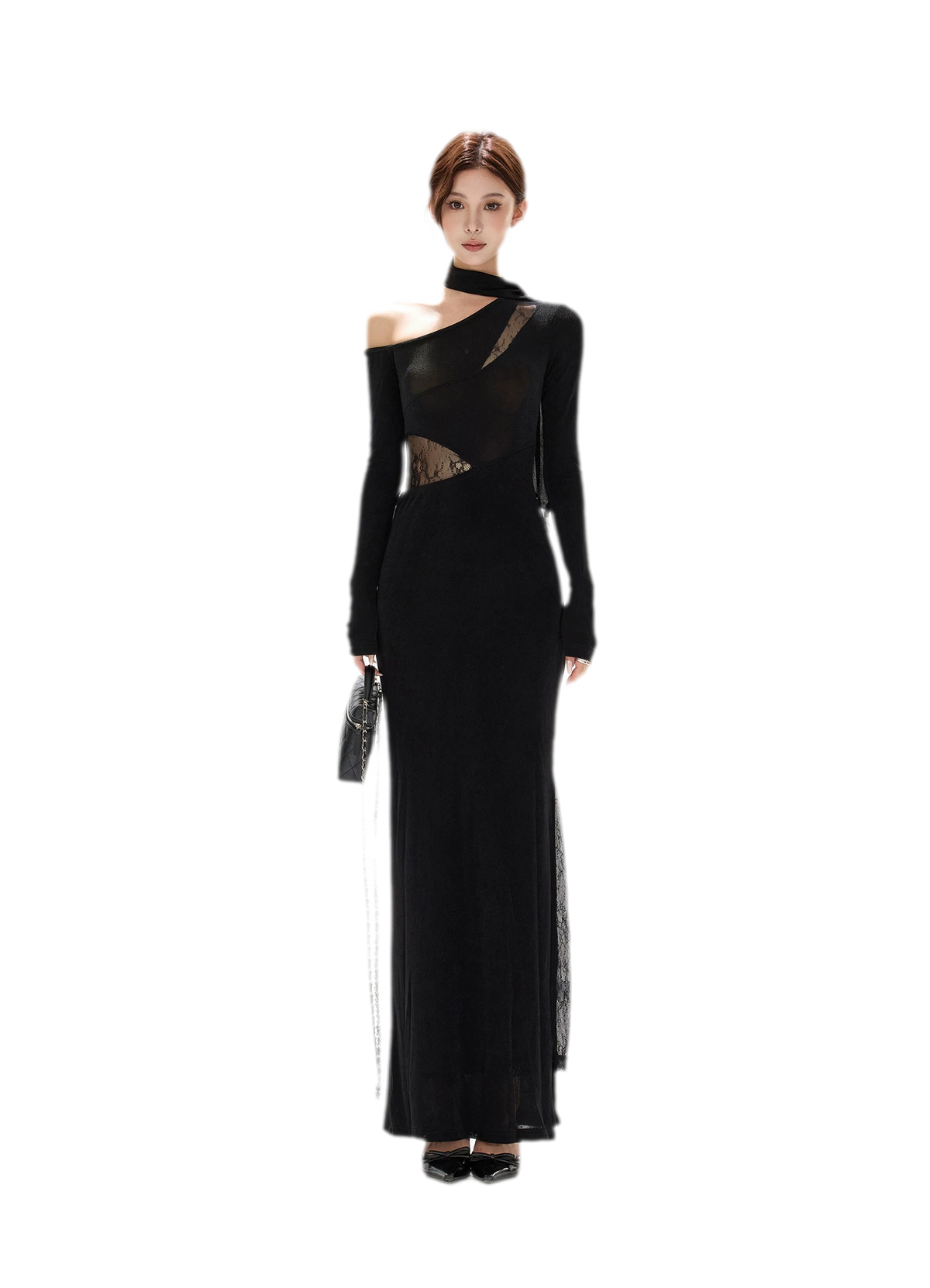 Schimmerndes asymmetrisches Spitzen-Strickkleid
