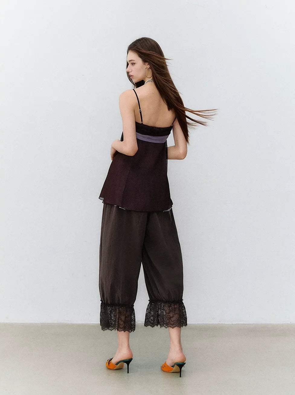 Relaxed Fit Tencel Lace Patchwork Wide Leg Pants