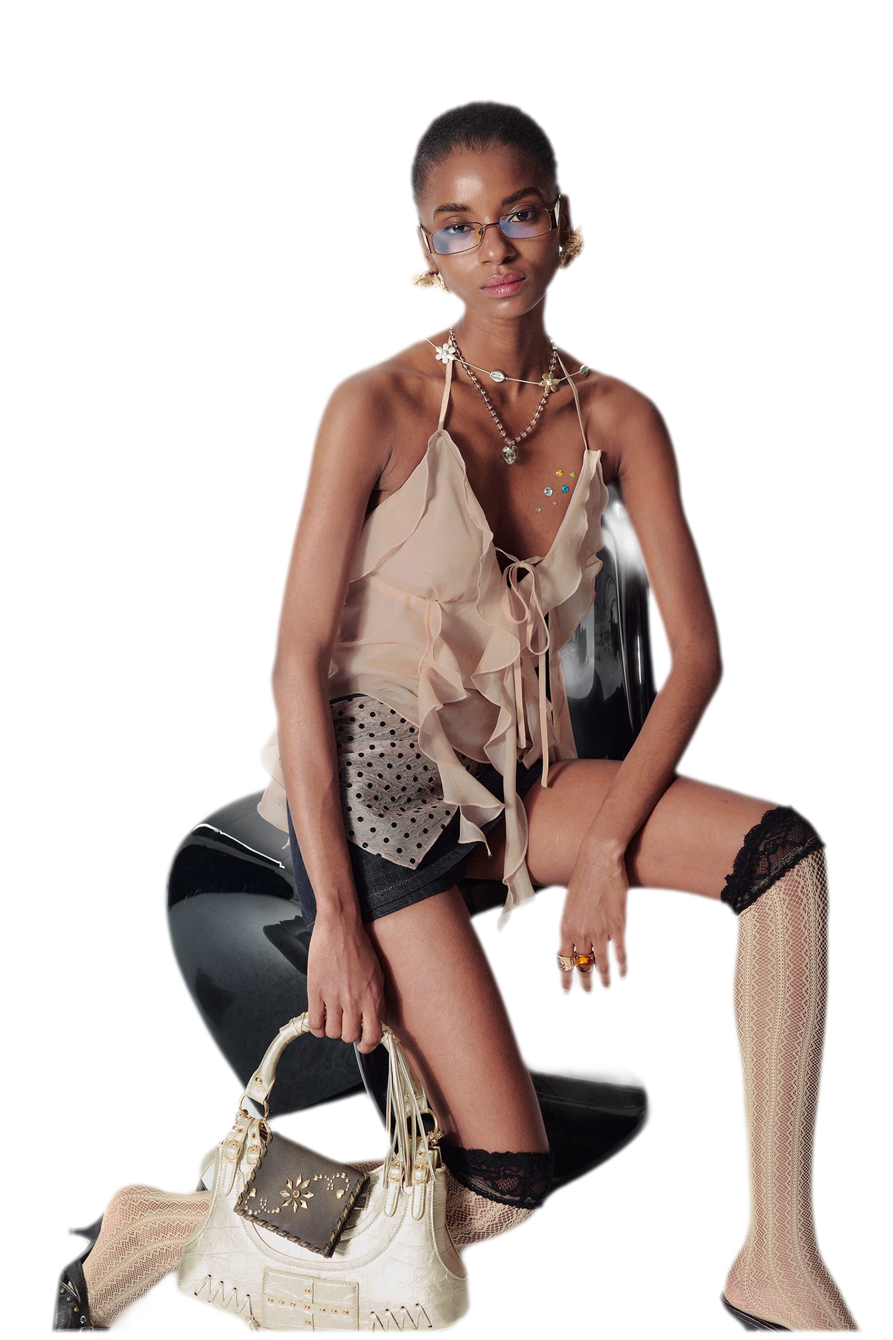 Silver-Stamp Backless Cami Top