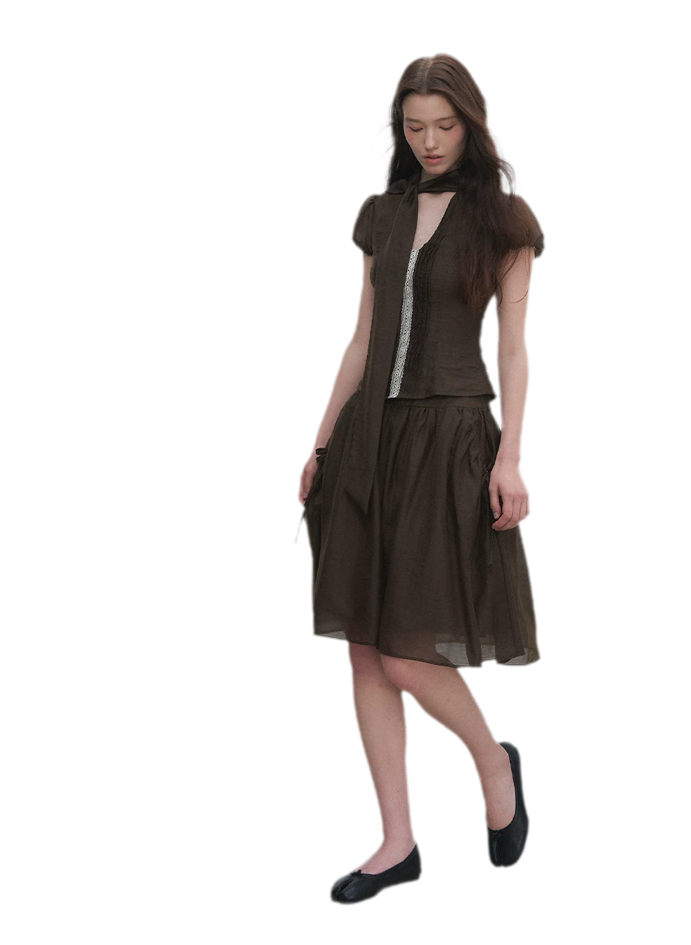 Tie-Neck Flared Skirt Set