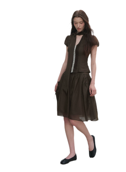 Tie-Neck Flared Skirt Set