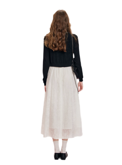 Flocked Bow Contrast Dress