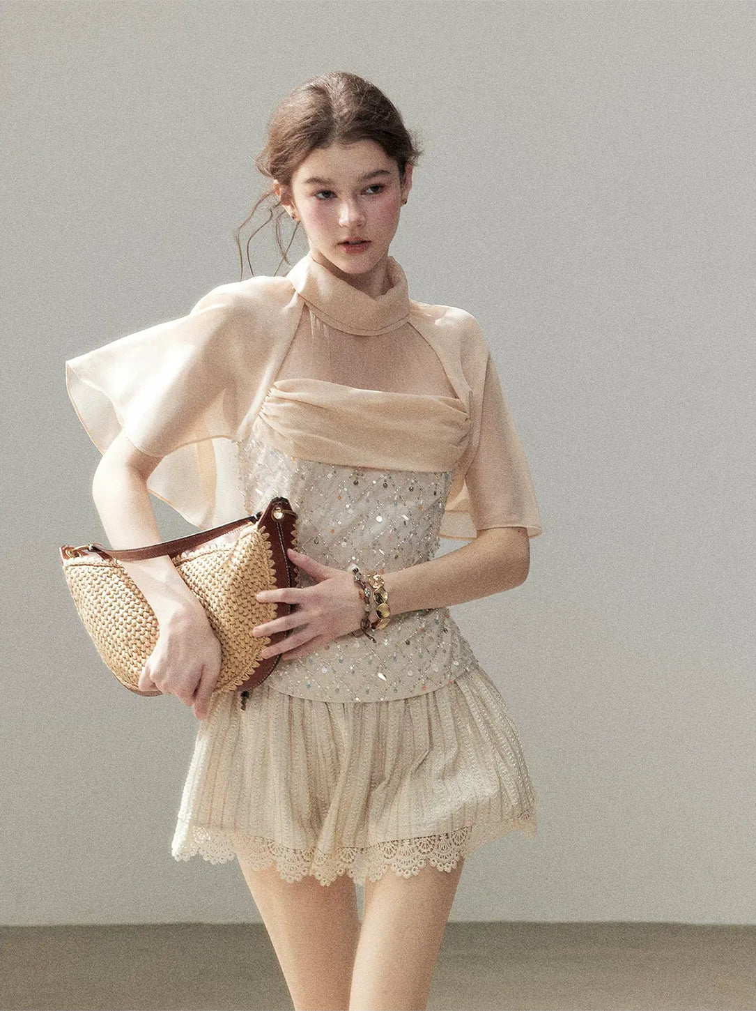 Textured Sequin Cape Top