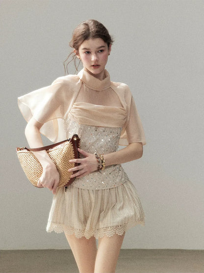 Textured Sequin Cape Top