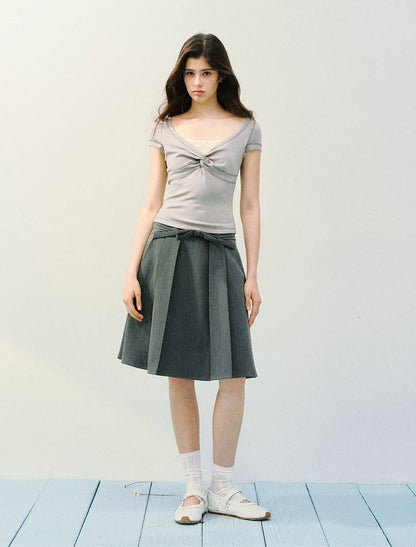 High Waist Pleated Midi Skirt
