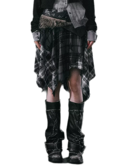Star Plaid Raw-Edge Skirt