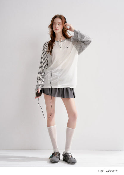 Striped Polka Dot Raglan Sleeve Long Sleeve Pullover