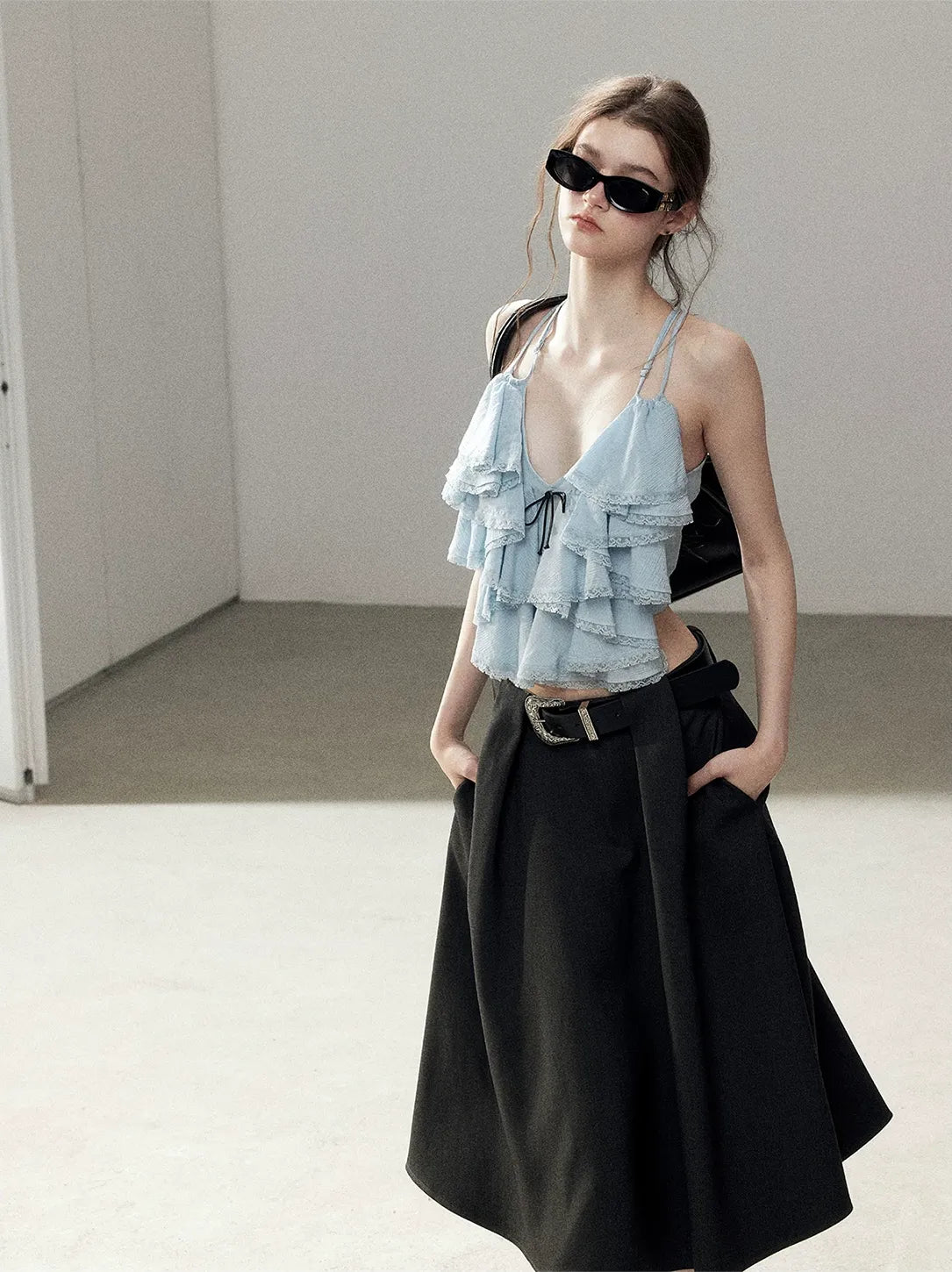 Pleated V-Neck Set