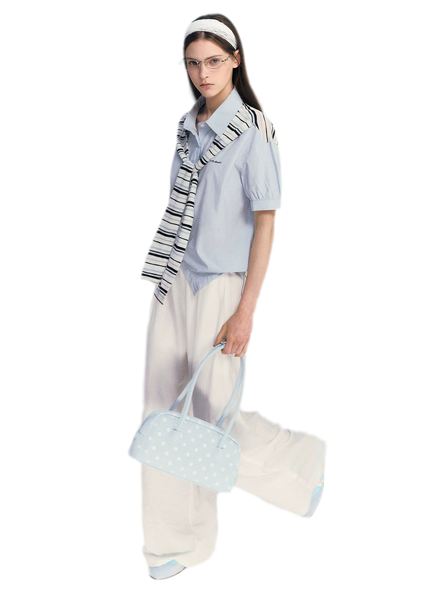 Striped Scarf Hem Shirt