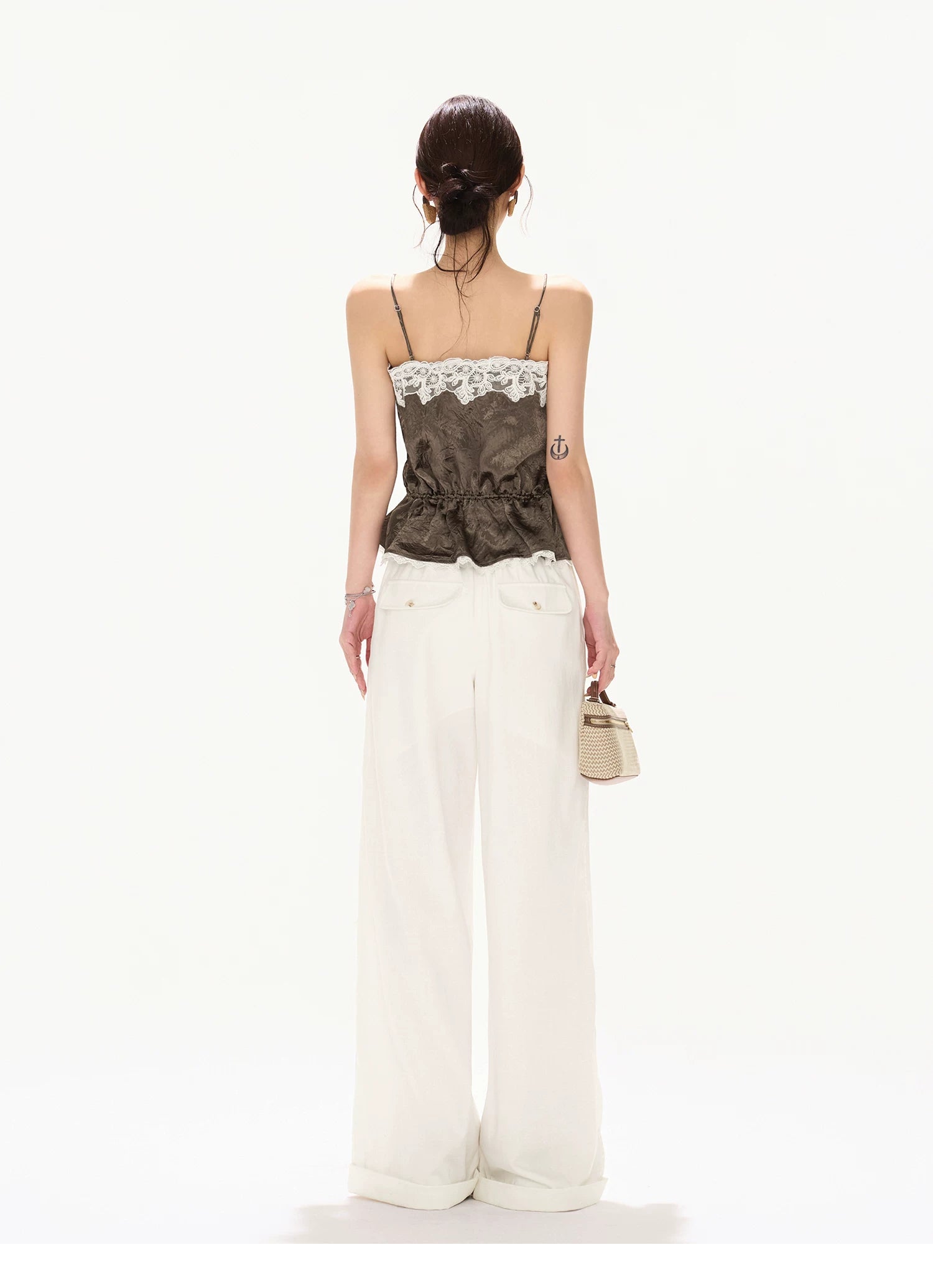 South France Holiday Contrast Lace Trim Ruffle Camisole