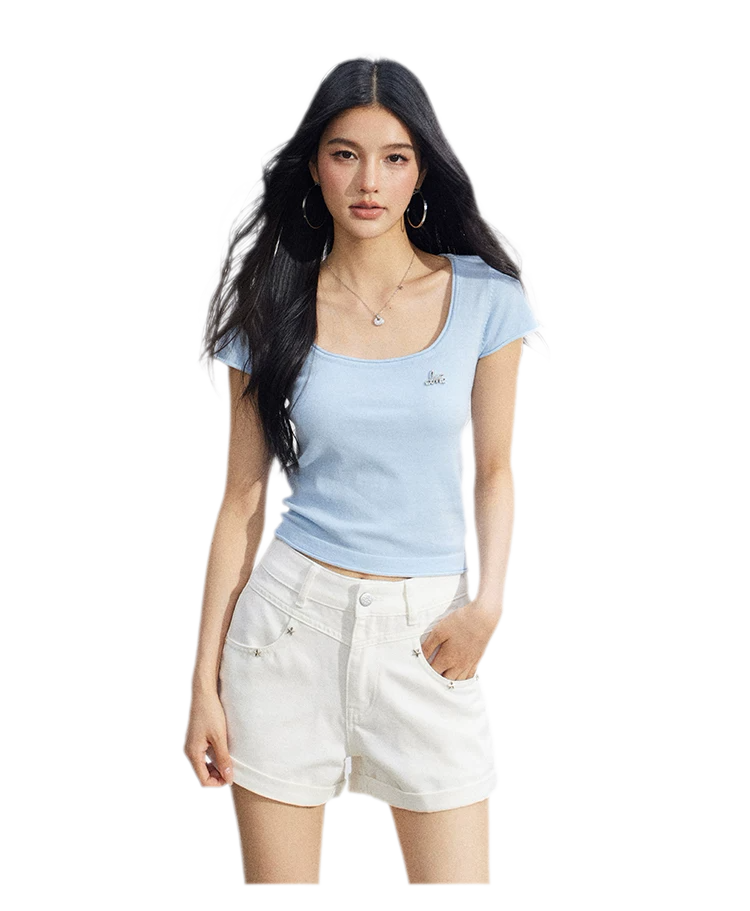 Embroidered Denim Shorts