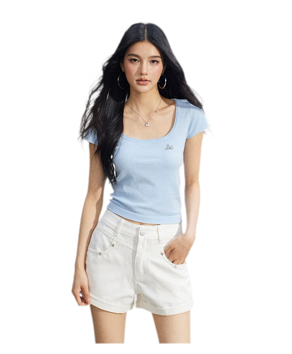 Embroidered Denim Shorts