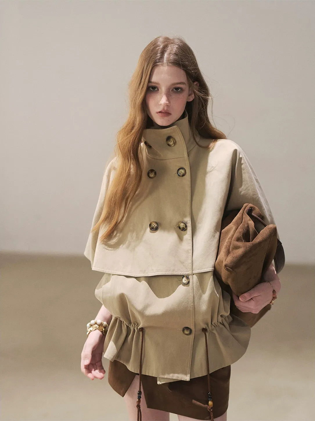 Drawstring Cape Trench Coat
