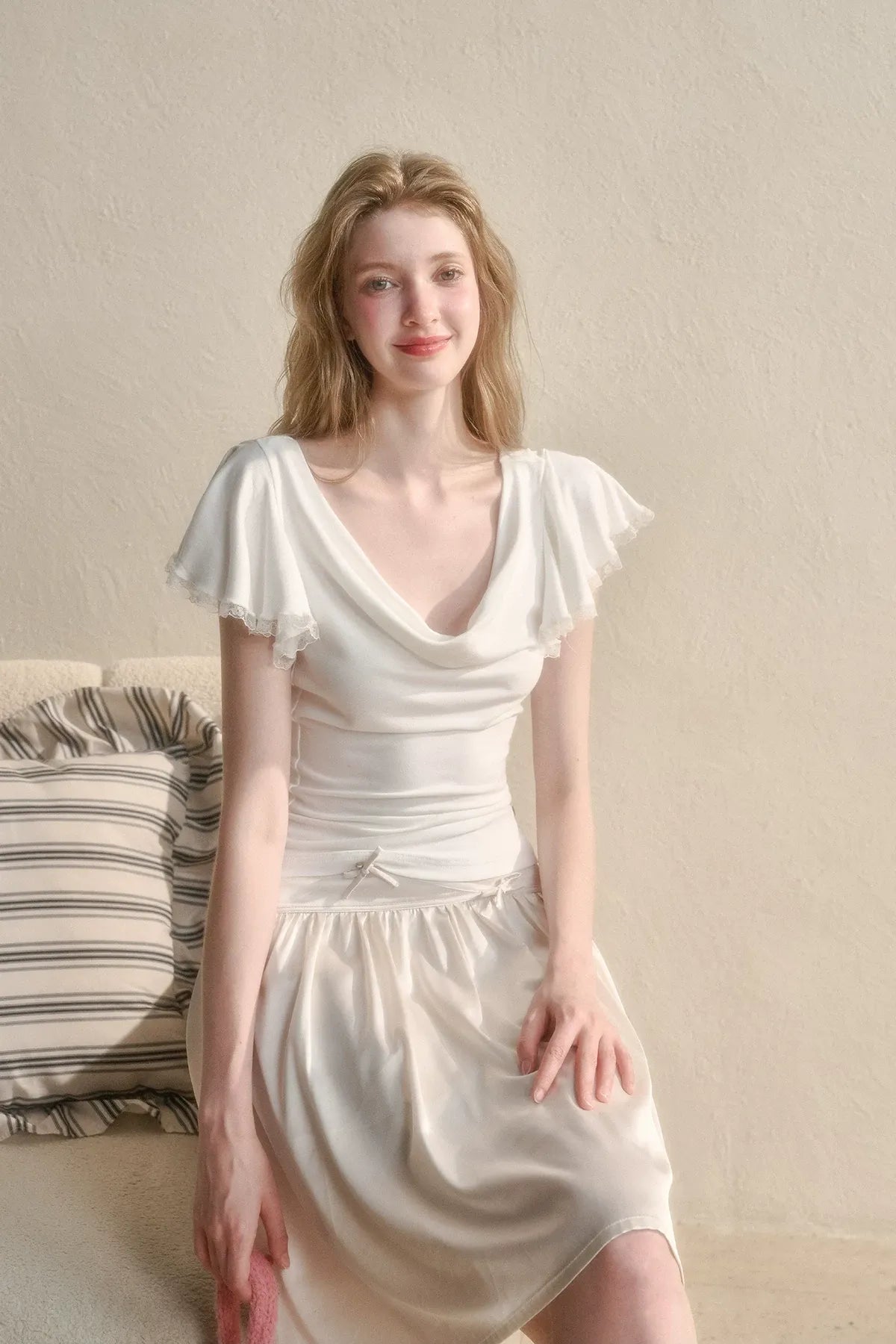 Airy V-Neck Ribbed T-Shirt