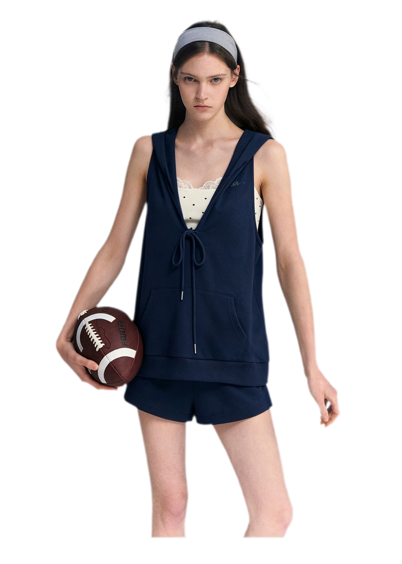 U-Neck Hoodie Vest Set