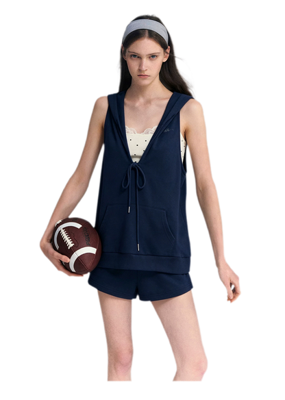 U-Neck Hoodie Vest Set