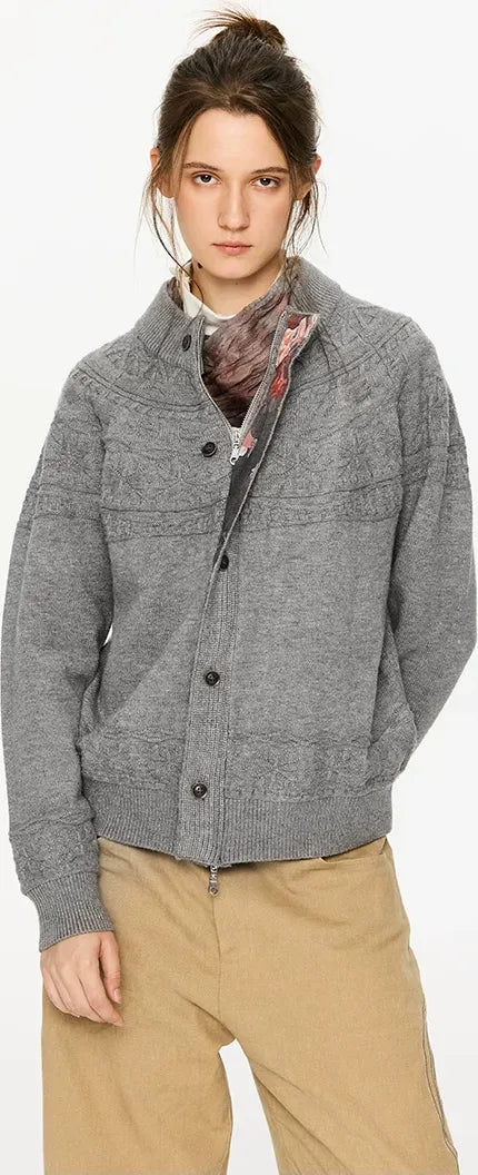 Jacquard Knit Zip Cardigan