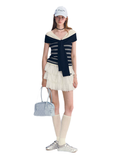 Colorblock Off-Shoulder Tee