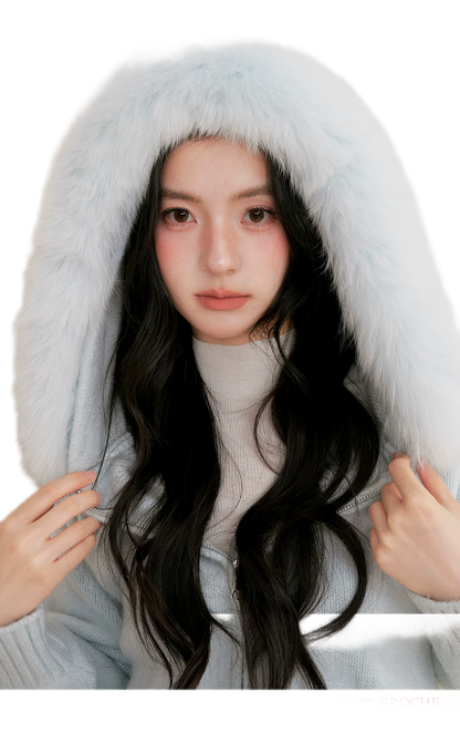 Fur Collar Knit Hoodie