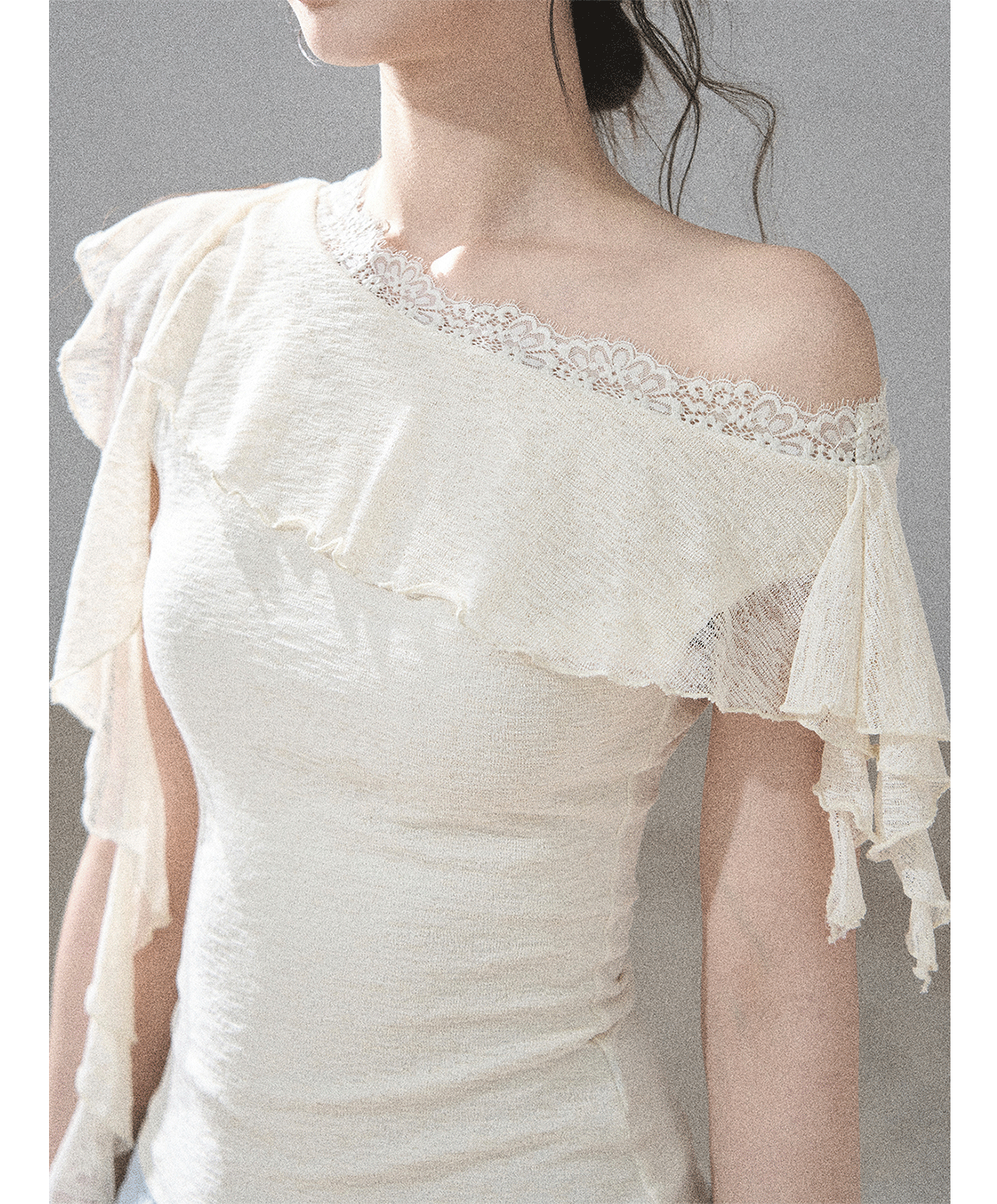 Lace One-Shoulder Crop Tee