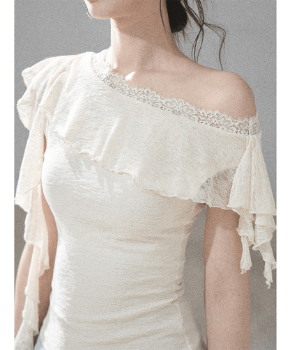 Lace One-Shoulder Crop Tee
