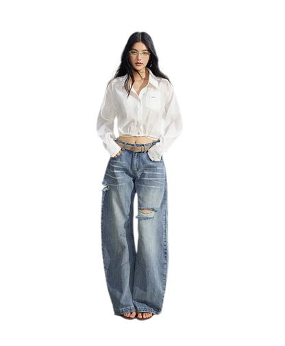 Distressed Curved Jeans