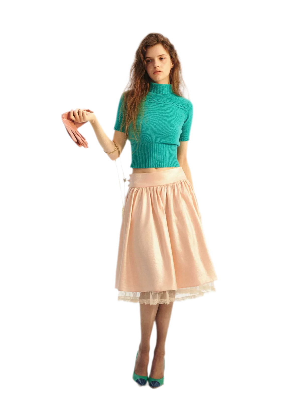 Jersey de cuello alto corto de punto trenzado 100% lana
