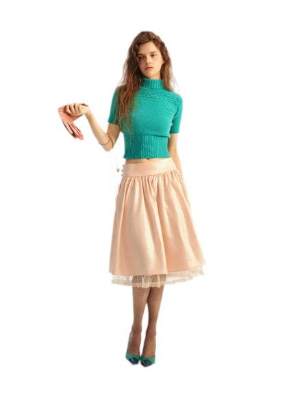 Jersey de cuello alto corto de punto trenzado 100% lana