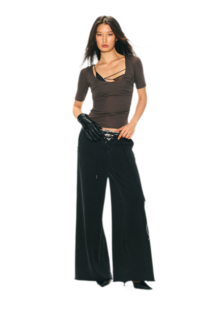 Vintage Letter Print Wide-Leg Pants