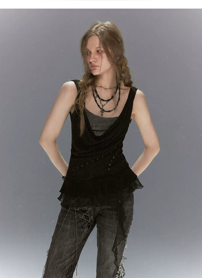 Dyed Chiffon Cowl Tank