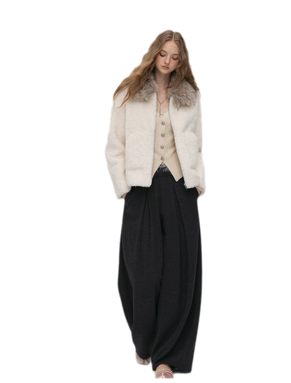 Pleated Contrast Wide-Leg Trousers