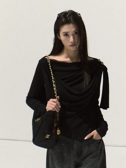 Draped Slim Knit Top