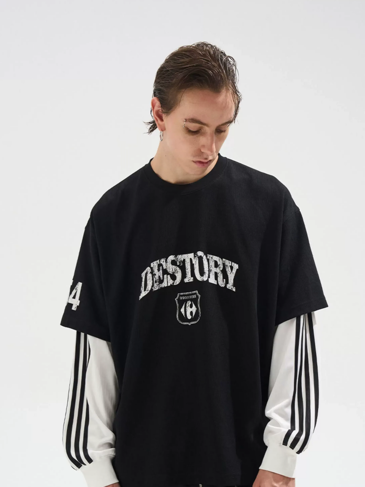 Distressed Graphic Layered Long-Sleeve Tee