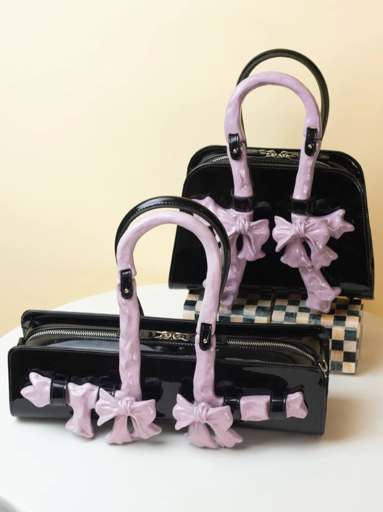 Glossy Bow Handle Handbag