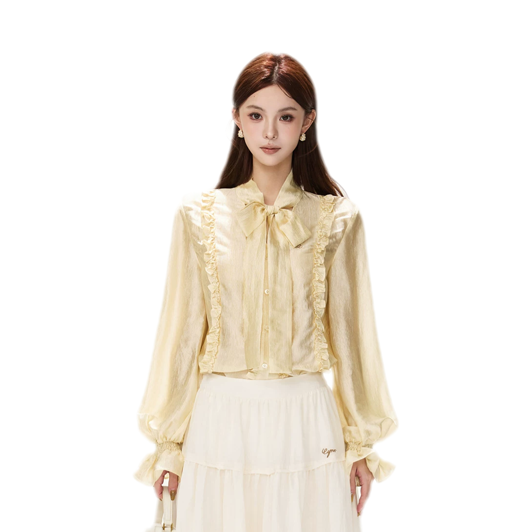 Shimmering Ruffle Lantern Sleeve Blouse