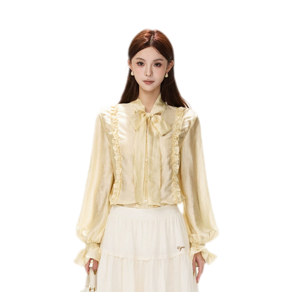 Shimmering Ruffle Lantern Sleeve Blouse