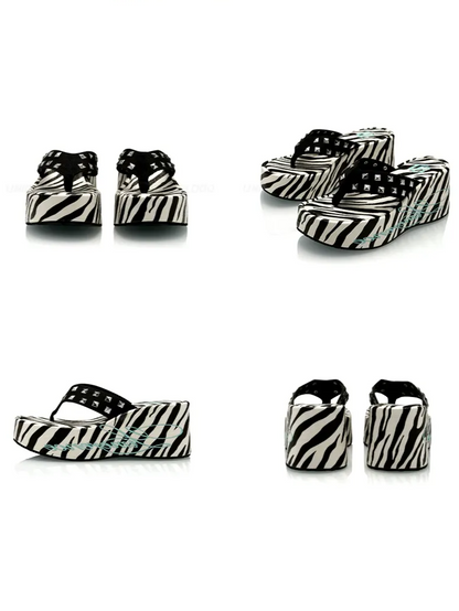 Studded Animal Print Platform Slides