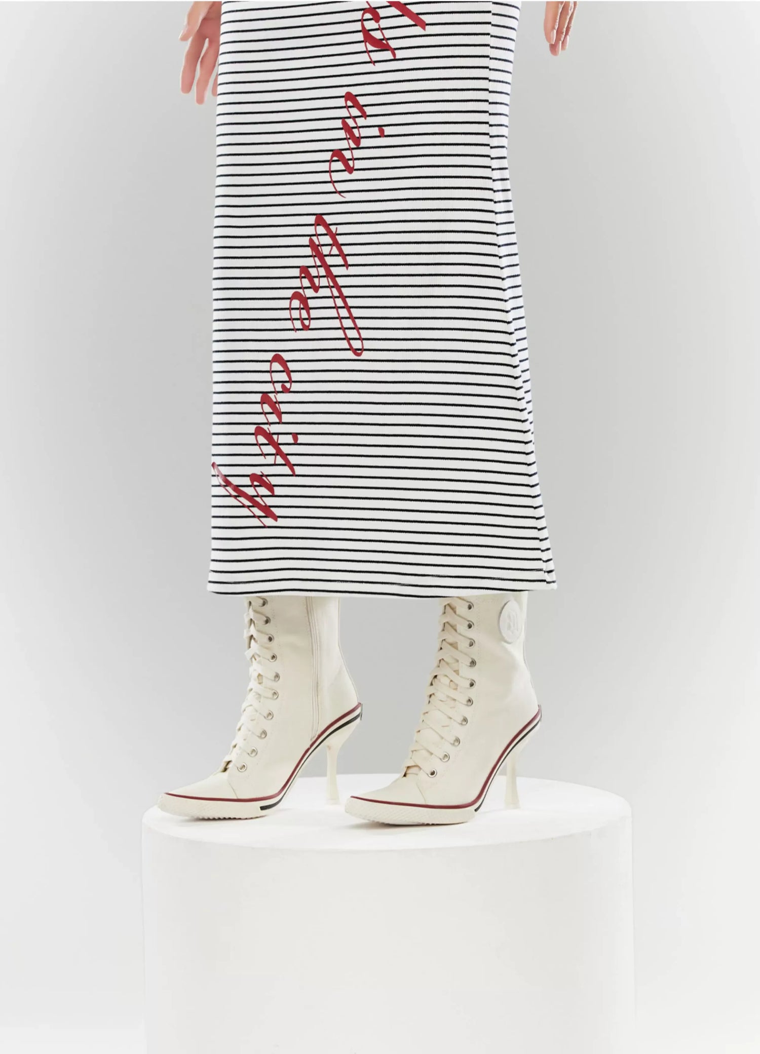 Canvas Lace-Up High-Heel Boots