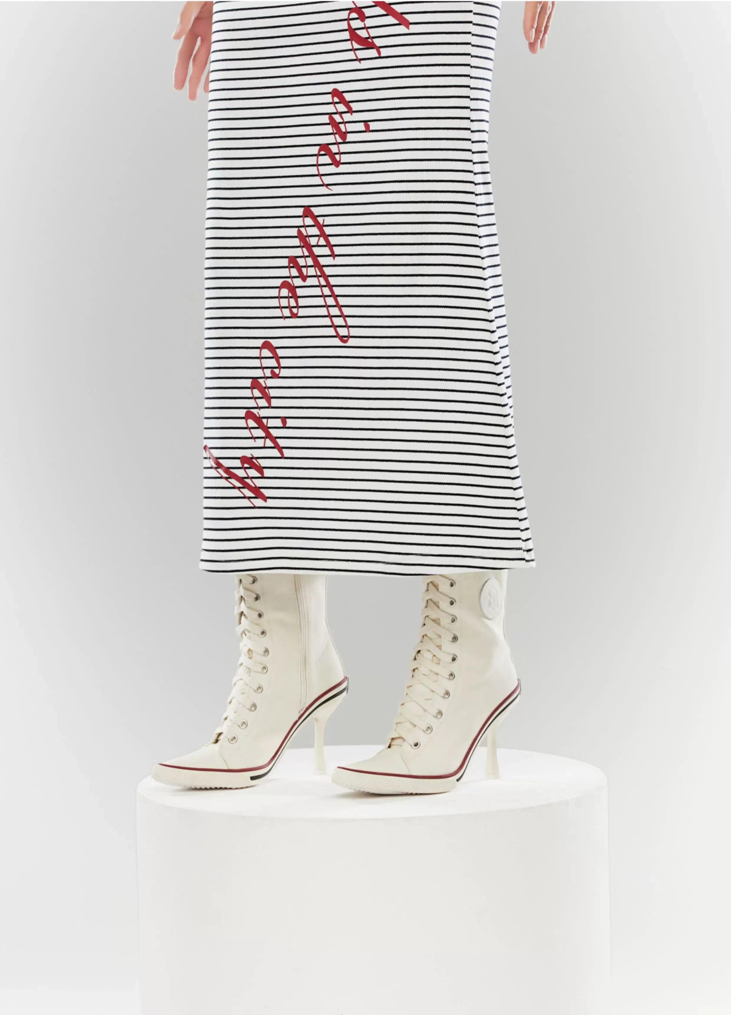 Canvas Lace-Up High-Heel Boots