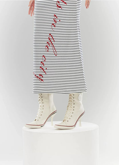 Canvas Lace-Up High-Heel Boots