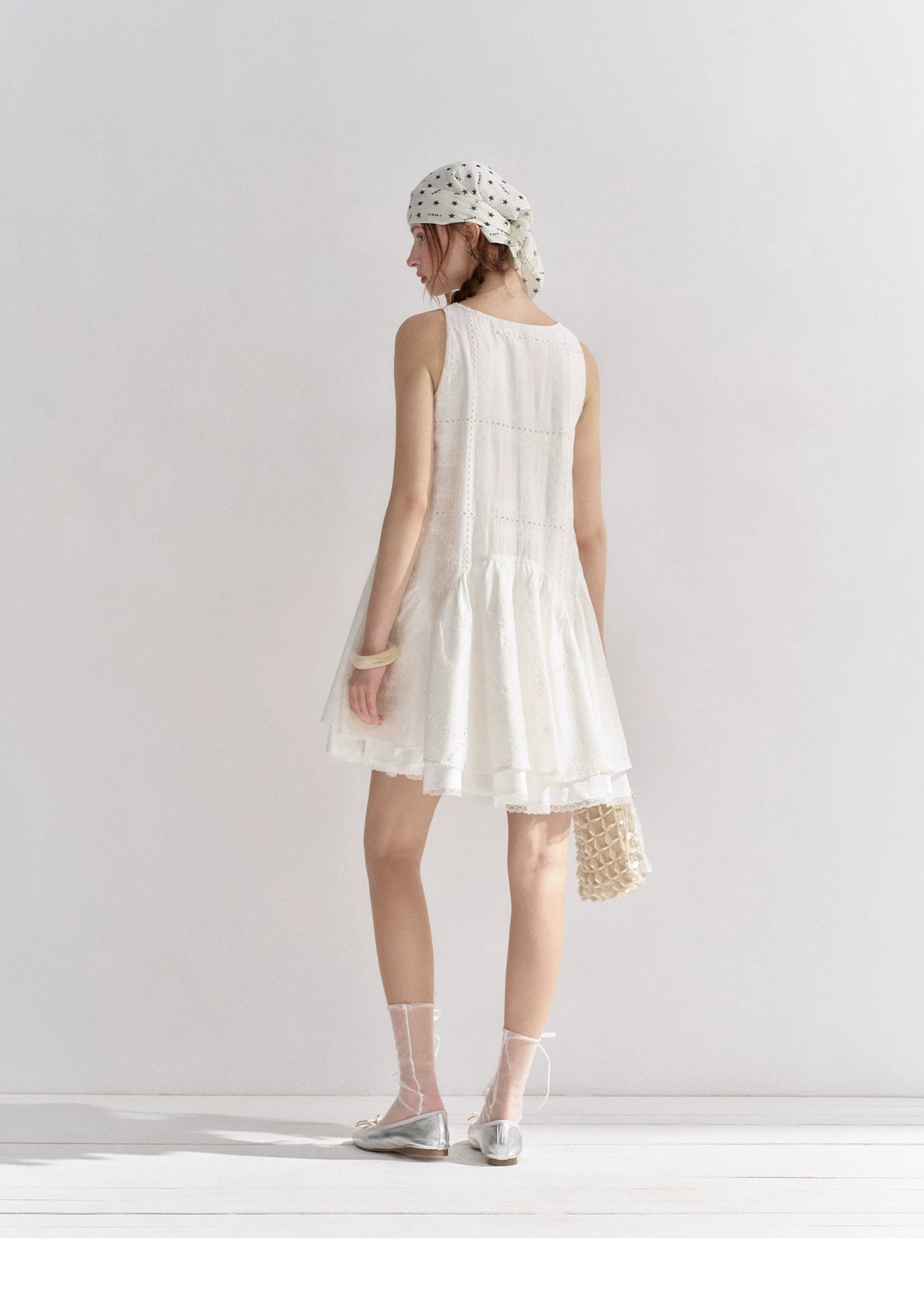 Soft White Embroidered Sleeveless Dress