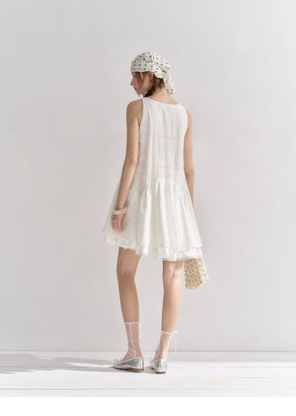 Soft White Embroidered Sleeveless Dress