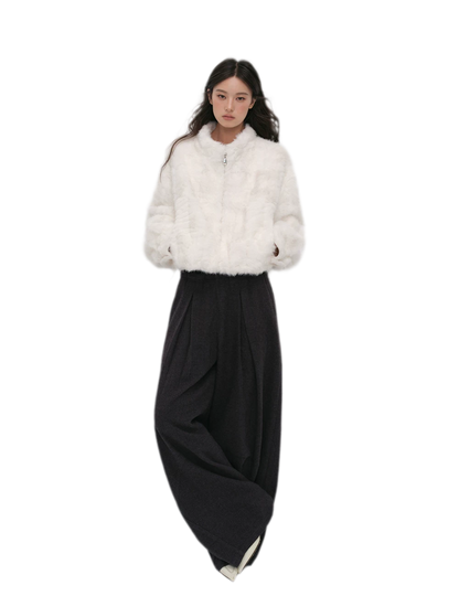 Embossed Cropped Faux Fur Jacket