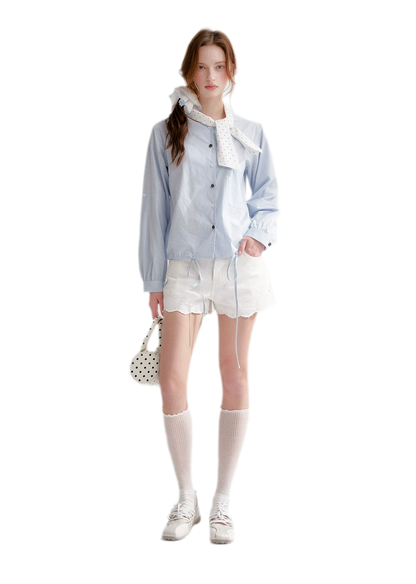 Eyelet Embroidered Denim Shorts
