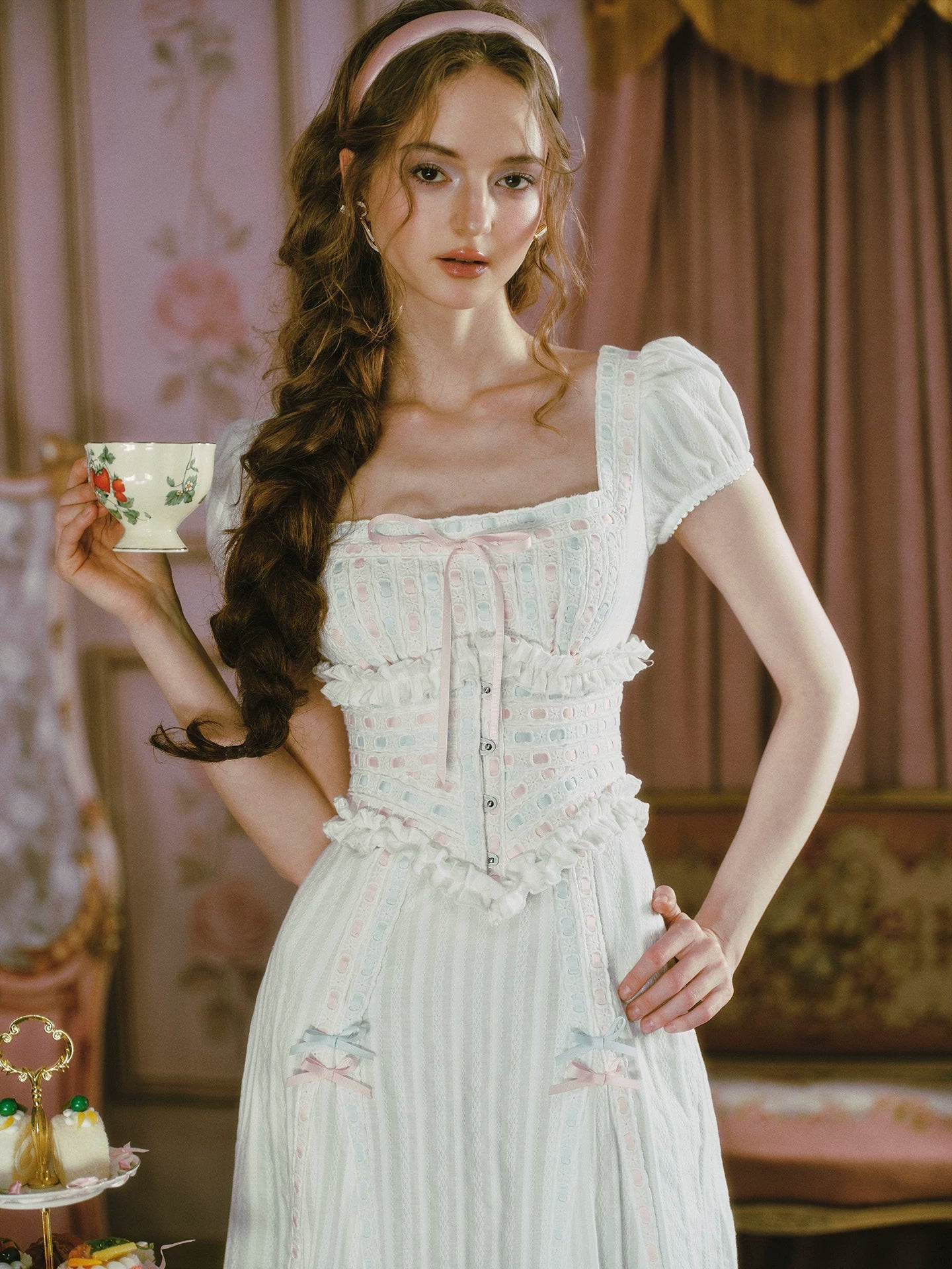 Jacquard Puff-Sleeve Corset Dress
