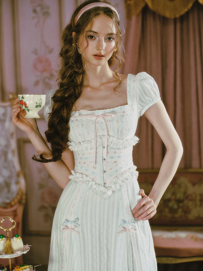 Jacquard Puff-Sleeve Corset Dress