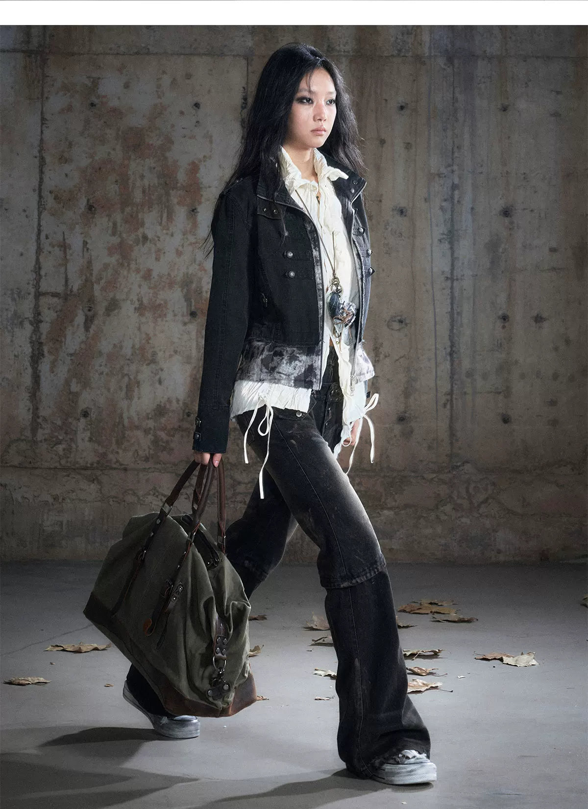 Washed Patchwork Zip Jacket